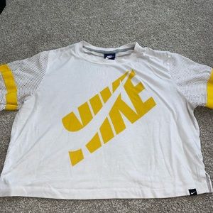 Yellow & White Nike Cropped Shirt
